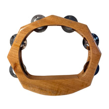 Load image into Gallery viewer, Handheld headless HALF-MOON WOODEN TAMBOURINE 22cm wide | Traditional single jingle bell row | Educational musical instrument | Musical Instrument for Children Adults Music Classes