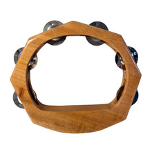 Load image into Gallery viewer, Handheld headless HALF-MOON WOODEN TAMBOURINE 22cm wide | Traditional single jingle bell row | Educational musical instrument | Musical Instrument for Children Adults Music Classes
