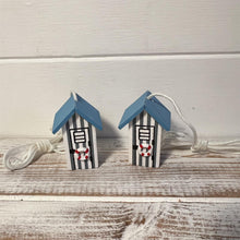 Load image into Gallery viewer, 2 x Light Blue and white beach hut light pulls | Nautical Theme Wooden Beach Hut Cord Pull Light Pulls