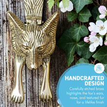Load image into Gallery viewer, Solid Brass Fox Door Knocker, Unique Fox Design, Handcrafted Animal Detailing, Smart Door Hardware