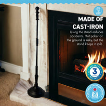 Load image into Gallery viewer, Traditional HAND FORGED CAST IRON FIRE POKER with STAND | 50cm long | poker for fire | fireplace poker |poker for wood burner | coal fire poker | fire poker set