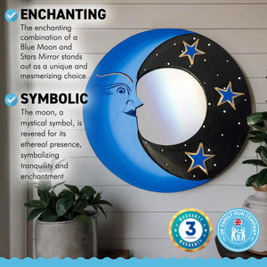 Blue moon and stars mirror | Moon mirrors for wall |Mirror wall art decor | Hanging mirror | Decorative mirror for bedroom bathroom | 20cm diameter