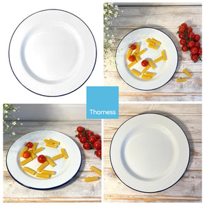 24cm White Enamel Dinner Plate | Enamel plate | Single plate | Traditional dinner plate | Kitchen plate for pies, sides and dinner | 24cm
