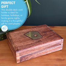 Load image into Gallery viewer, PREMIUM WOODEN CARD BOX DOUBLE DECK w/ Brass Inlay Aces Design – Includes 2 Decks for Game Night