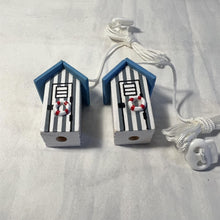 Load image into Gallery viewer, 2 x Light Blue and white beach hut light pulls | Nautical Theme Wooden Beach Hut Cord Pull Light Pulls