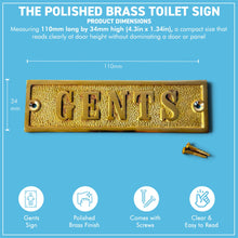 Load image into Gallery viewer, The Polished Brass Gents Sign – A Solid Cast Brass Toilet Door Plaque