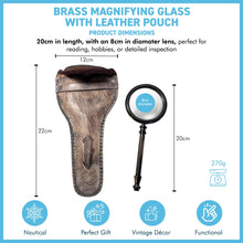 Load image into Gallery viewer, Nautical 20cm Brass Handheld Magnifying Glass with distressed leather pouch - maritime decor