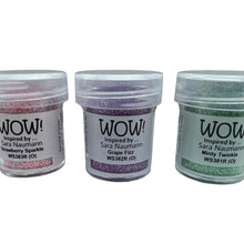 Load image into Gallery viewer, 3 x Wow! Embossing Powders 15ml | MINTY TWINKLE, GRAPE FIZZ &amp; STRAWBERRY SPARKLE regular| Free your creativity and give your embossing sparkle
