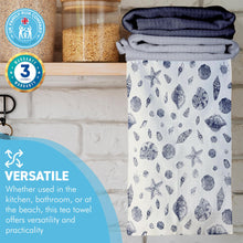 Load image into Gallery viewer, Blue Beach Shells Tea Towel | 100% Cotton tea towel | Kitchen hand towel | Nautical gift | Beach themed gift | Perfect gift for beach lovers | 70 cm x 50 cm