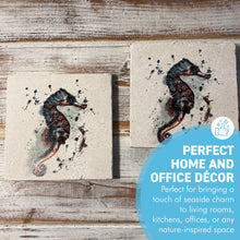 Load image into Gallery viewer, Pair of Seahorse Stone Coasters โ 10cm x 10cm, Marine Wildlife Art, Perfect Gift for Nature Lovers