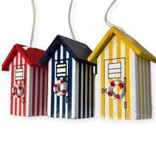 Load image into Gallery viewer, Set of 3 beach hut light pulls| Nautical Theme Wooden Beach Hut Cord Pull Light Pulls