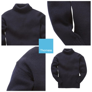 Pure British Wool Guernsey Sweater | Large | Navy colour | 100% British wool with a traditional textured pattern | Crew neck | Fisherman jumper | Tight knit weave