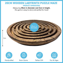 Load image into Gallery viewer, 20cm Diameter Wooden Labyrinth Maze Puzzle Board Game with 3 Silver Ball bearings