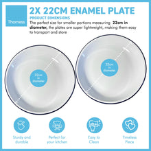 Load image into Gallery viewer, 2 x 22CM WHITE ENAMEL DINNER PLATES | Plate set | Pasta and Rice plate | Enamel plate | Set of 2 plates | Traditional dinner plate | Kitchen plate for pies, sides and dinner
