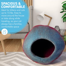 Load image into Gallery viewer, Handmade Felt Cat Cave Bed, cozy wool cat pod, dome-shaped covered cat bed for indoor cats