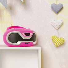 Load image into Gallery viewer, Pink Oakcastle CD200 PORTABLE CD PLAYER BOOMBOX with Bluetooth & FM Radio, 3.5mm AUX headphone jack and USB input, mains and battery music system for adults and children with stereo sound speakers