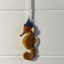 Load image into Gallery viewer, Ceramic cute bobble hat Seahorse hanging ornament | Light Pull | Nautical Theme ceramic Cord Pull Light Pulls
