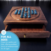 Load image into Gallery viewer, Wooden Solitaire with Drawer for Brontosaurus Marbles | Travel Games | Strategic & Traditional Games | Perfect for Adults & Family Fun