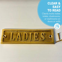 Load image into Gallery viewer, The Polished Brass Ladies Sign – A Solid Cast Brass Toilet Door Plaque