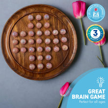 Load image into Gallery viewer, 30cm Diameter WOODEN SOLITAIRE BOARD GAME with SPARKLING PRINCESS GLASS MARBLES | |classic wooden solitaire game | strategy board game | family board game | games for one | board games