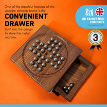 Load image into Gallery viewer, WOODEN SOLITAIRE WITH DRAWER FOR STORING THE METAL MARBLES| Travel games | Wooden Games | Strategic Games | Traditional Games Loved by Adults