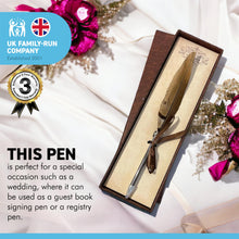 Load image into Gallery viewer, STRIPED, BROWN FEATHERED BALL POINT PEN | Feather Pen | Special Pen | Wizards Pen | Guest Book Pen | Wedding Pen