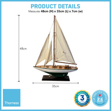 Load image into Gallery viewer, Detailed 35cm long wooden model J Class Sailing Yacht | Americas Cup Racing Yacht | Nautical ornament | sail boat model | Fully assembled model boat kit