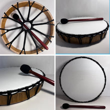 Load image into Gallery viewer, Large 40cm Shamanic Synthetic Skin Drum with wooden beater, Vegan Percussion Drum