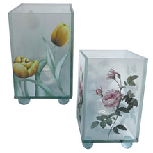 Load image into Gallery viewer, Set of 2 Floral Glass Votive Candle Holders, Yellow tulip and Rose, Decorative Accent for Warm Ambiance, Ideal for Home Decor, Gifts & Special Occasions