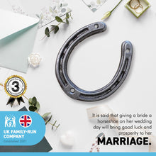 Load image into Gallery viewer, Decorative Cast Iron Horseshoe | cast iron decorative wall door decor | Wedding Arts and Craft | Fixing screws included | 9cm (h) x 7.5cm (w) | Horse shoe good luck charm