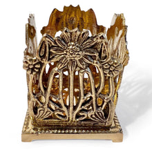 Load image into Gallery viewer, Elegant Art Nouveau Sunflower Pen Holder – Polished Brass Desk Organizer, Tidy Rack for Workspace Decor