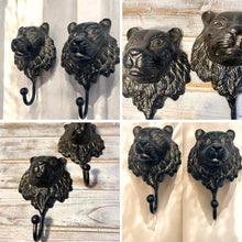 Load image into Gallery viewer, Set of Two Sturdy Wall-Mounted Cast Iron Lion Head Hook Hanger for Hats, Coats, Clothes - Perfect for Kitchen, Bathroom, Bedroom, Office
