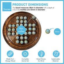 Load image into Gallery viewer, 30cm Diameter DARK WOOD SOLITAIRE BOARD GAME with THUNDERBOLT GLASS MARBLES | |classic wooden solitaire game | strategy board game | family board game | games for one | board games