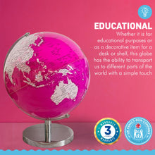 Load image into Gallery viewer, PINK WORLD GLOBE | Globes of the world | World globe for adults | Earth globe | Desk ornament | Explorers gift | World globe | 25cm (D) x 25cm (W) x 30 cm (H)