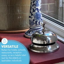 Load image into Gallery viewer, Silver Reception Desk Bell with silver base – Service Bell 12cm x 10cm for hotels & restaurants