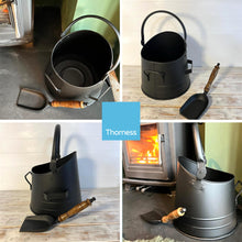 Load image into Gallery viewer, 28cm(h) Straight sided Matt Black COAL BUCKET with shovel | scuttle | hod | BUILT IN 30CM SHOVEL | Fireside accessory | log store | fireplace
