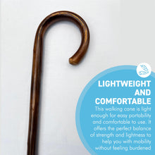 Load image into Gallery viewer, 92cm Chestnut flame scorched wooden Walking Cane, lightweight mobility aid with rubber ferrule for enhanced stability and comfort