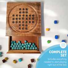 Load image into Gallery viewer, Wooden Solitaire with Drawer for Storing Marbles | Travel Games | Strategic & Traditional Games | Perfect for Adults & Family Fun