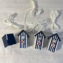 Load image into Gallery viewer, Set of 4 Dark Blue beach hut light pulls | Nautical Theme Wooden Beach Hut Cord Pull Light Pulls