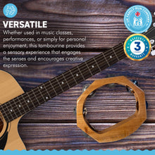 Load image into Gallery viewer, Handheld headless HALF-MOON WOODEN TAMBOURINE 22cm wide | Traditional single jingle bell row | Educational musical instrument | Musical Instrument for Children Adults Music Classes
