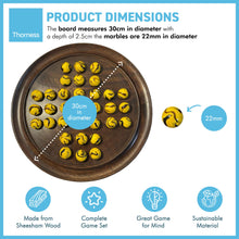 Load image into Gallery viewer, 30cm Diameter WOODEN SOLITAIRE BOARD GAME with BUMBLEBEE GLASS MARBLES | classic wooden solitaire game | strategy board game | family board game | games for one | board games