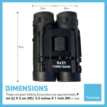 Load image into Gallery viewer, FOLDING ROOF PRISM BINOCULARS 8 X 21mm | Field of View 131m |Compact Folding Binoculars| Bird Watching | Star Gazing | Wildlife Watching | Sight Seeing