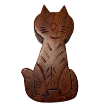 Load image into Gallery viewer, 4-piece Pussy Cat Wooden Puzzle Box | Wooden Cat Puzzle Box | Handmade wooden puzzle box | Handmade Wooden trinket secrets Box | Sustainable Shesham wooden hand carved box | 17cm (w) x 5cm (h)