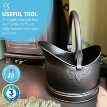 Load image into Gallery viewer, 28cm(h) MATTE BLACK Waterloo style galvanised metal COAL BUCKET with carry handle and support handle | scuttle | hod |Fireside accessory | log store | kindling holder