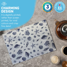 Load image into Gallery viewer, Blue Beach Shells Tea Towel | 100% Cotton tea towel | Kitchen hand towel | Nautical gift | Beach themed gift | Perfect gift for beach lovers | 70 cm x 50 cm