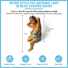Load image into Gallery viewer, Retro Style Fat Bathing Lady in Blue Striped Bikini, Novelty Bathroom Figurine