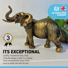 Load image into Gallery viewer, ELEPHANTS ORNAMENT IN ANTIQUE GOLD COLOUR FINISH | Wildlife Statue | Elephants | Ornaments for the Home | Elephant Lover Gift Birthday Friendship Gifts | Wildlife Animal Lover Gift