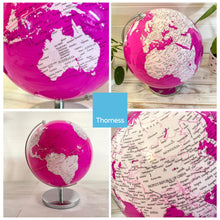 Load image into Gallery viewer, PINK WORLD GLOBE | Globes of the world | World globe for adults | Earth globe | Desk ornament | Explorers gift | World globe | 25cm (D) x 25cm (W) x 30 cm (H)