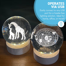 Load image into Gallery viewer, Set of Two 3D Crystal Ball Night Light USB Lamp with Galaxy and Giraffe designs, elegant modern illumination for any room