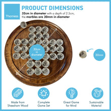 Load image into Gallery viewer, 30cm Diameter WOODEN SOLITAIRE BOARD GAME with 30mm FROSTED GLOBE GLASS MARBLES | classic wooden solitaire game | strategy board game | family board game | games for one | board games